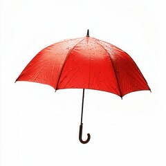 Red umbrella, rain drops, white background, weather protection