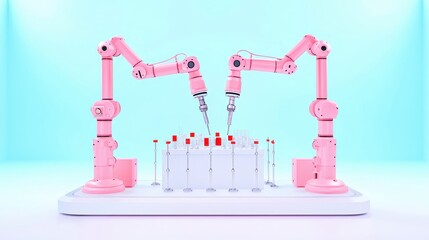 Pink Robotic Arms in Modern Laboratory Setup