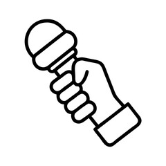 hand holding microphone icon, hand holding microphone line art - simple line art of hand holding microphone, perfect for hand holding microphone logos and icons and themed design 