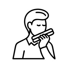 musician playing harmonica icon, musician playing harmonica line art - simple line art of musician playing harmonica, perfect for musician playing harmonica logos and icons and themed design 