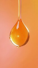 Glistening Liquid Drops on Bright Orange Background