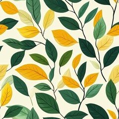 Colorful Leaf Pattern Featuring Green and Yellow Shades on a Soft Background for Decorative and Artistic Applications
