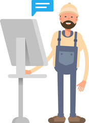 Worker Character Working on Computer
