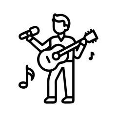 singer with guitar icon, singer with guitar line art - simple line art of singer with guitar, perfect for singer with guitar logos and icons and themed design 