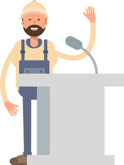 Worker Character Speaking on Podium
