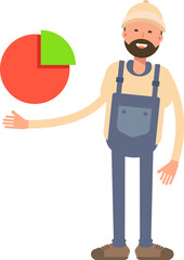 Worker Character Holding Pie Chart
