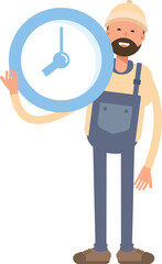 Worker Character Holding Clock
