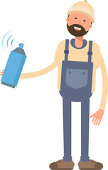 Worker Character Using Paint Spray Bottle
