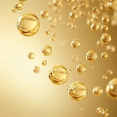 Luminous Golden Bubbles Floating Harmoniously on a Soft Background