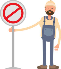 Worker Character and Prohibition Signage
