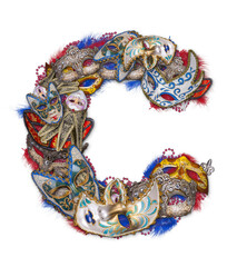 Letter C made of carnival mask