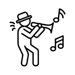 trumpet player icon, trumpet player line art - simple line art of trumpet player, perfect for trumpet player logos and icons and themed design 