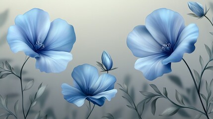 Fototapeta premium A serene illustration of blue flowers against a soft background, evoking calmness and beauty.