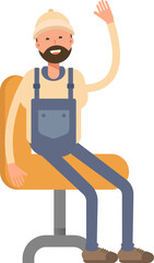 Worker Character Sitting on Chair

