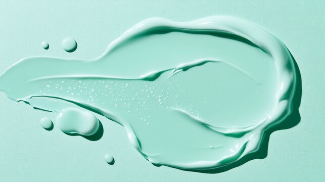 Translucent Liquid Drops Scattered on Soft Mint Green Surface