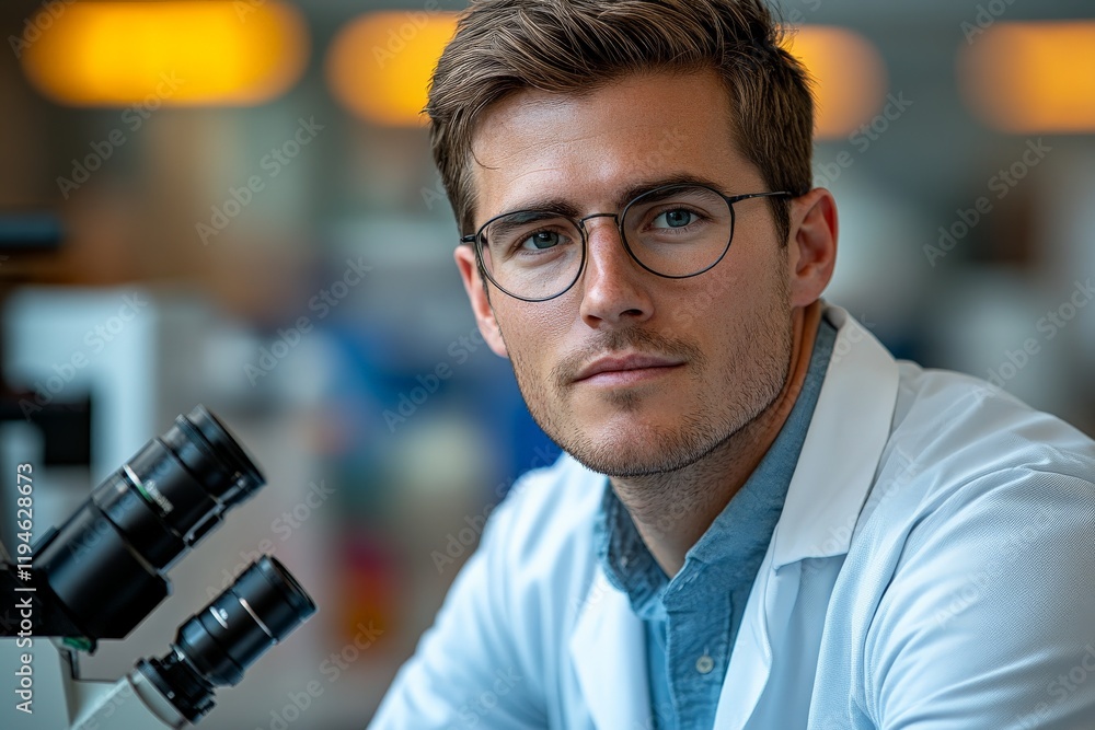 Poster a young scientist focuses intently through a microscope, embodying the spirit of detailed investigat