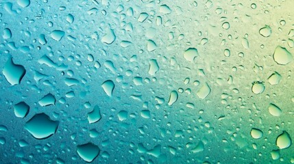 Realistic Water Droplets on Blended Green and Blue Background