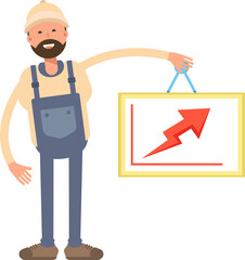 Worker Character Holding Arrow Chart
