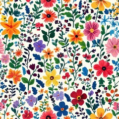 Vibrant Exotic Seamless Floral Pattern with Colorful Flowers and Leaves in Diverse Design Suitable for Various Creative Projects