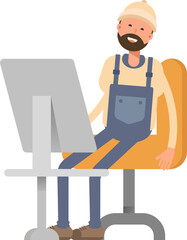 Worker Character Working on Desktop
