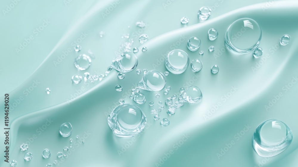Poster refreshing liquid drops on soft abstract surface background