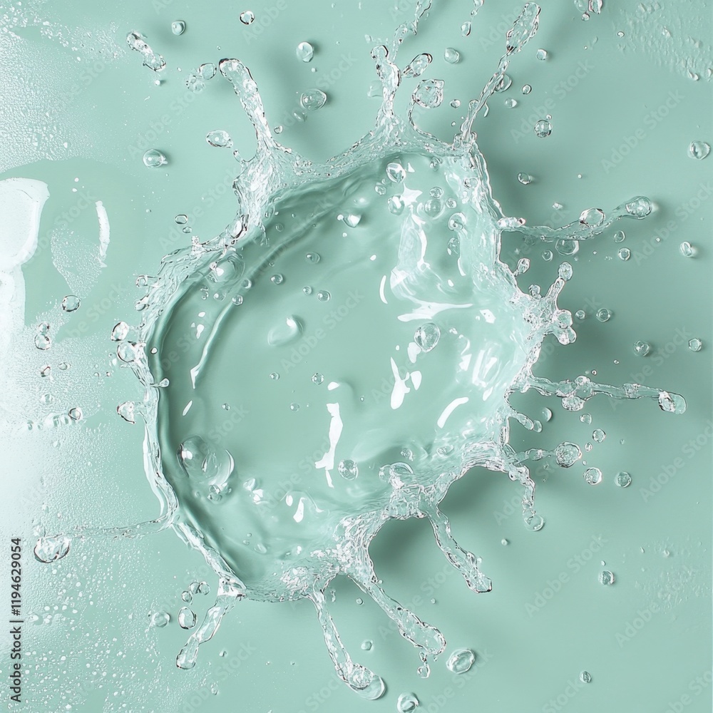 Poster close-up of clear water droplets creating dynamic splash effects