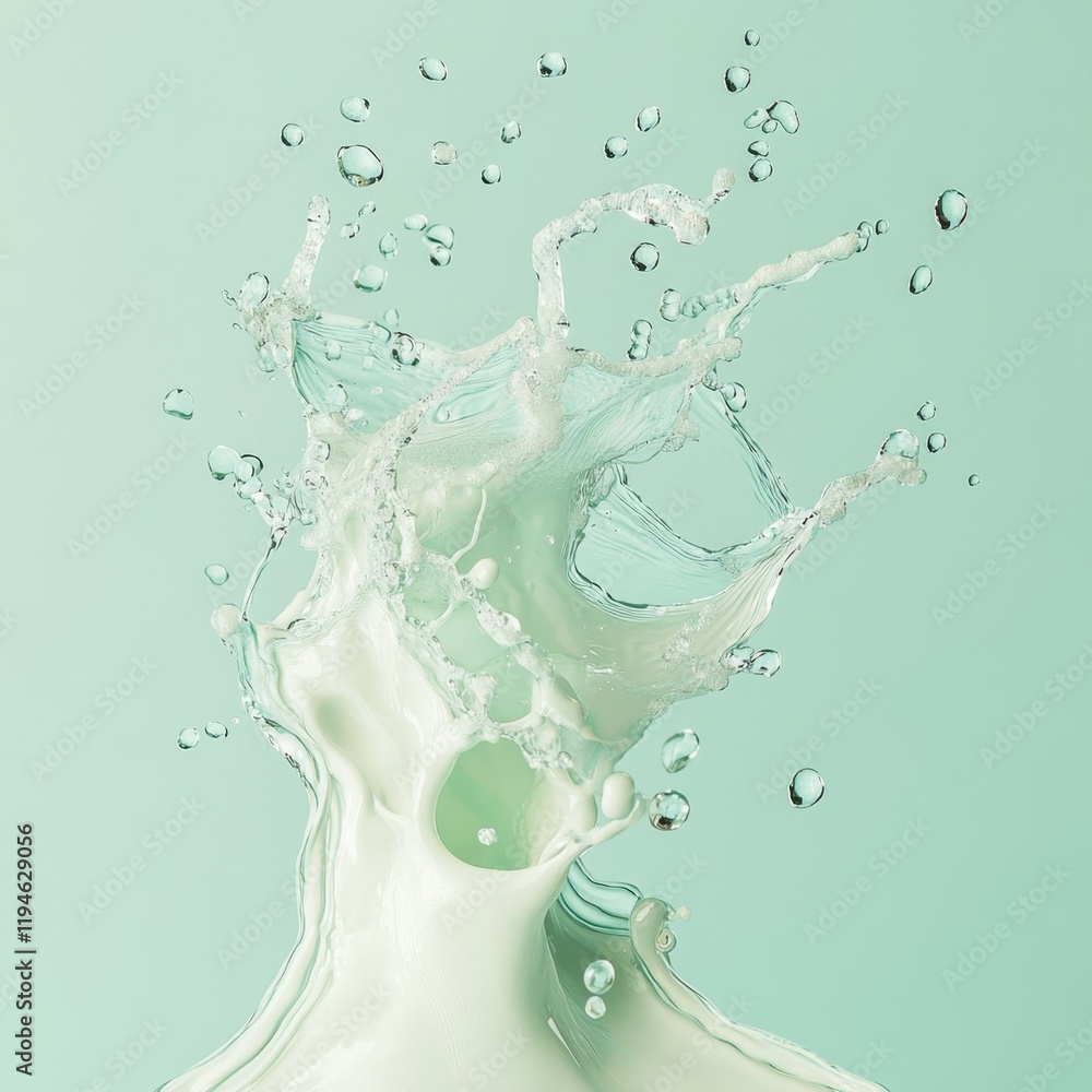 Poster close-up of clear water droplets creating dynamic splash effects