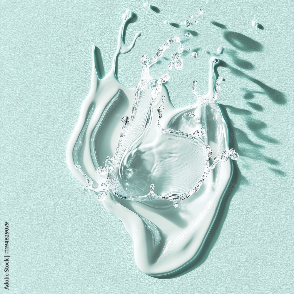 Poster close-up of clear water droplets creating dynamic splash effect