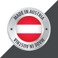 Made in Austria badge logo flag sticker 3d vector illustration isolated on white