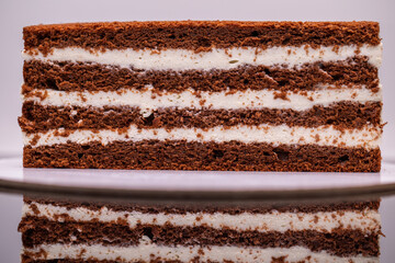 One piece of cake. Homemade cake in section