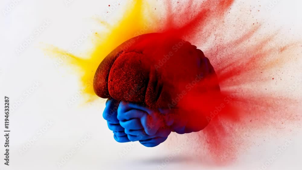 Poster brain with blue and red colors. the blue color is on the left side of the brain and the red color is