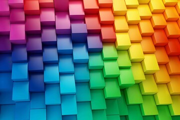 Vibrant multicolored 3D cubes arranged in a seamless pattern, radiating energy and creativity, ideal for modern backgrounds, tech visuals, and digital art concepts.