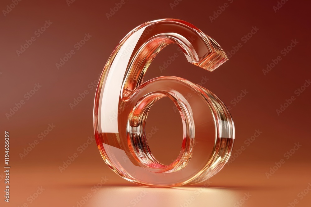 Poster a large curved number six is displayed on a background