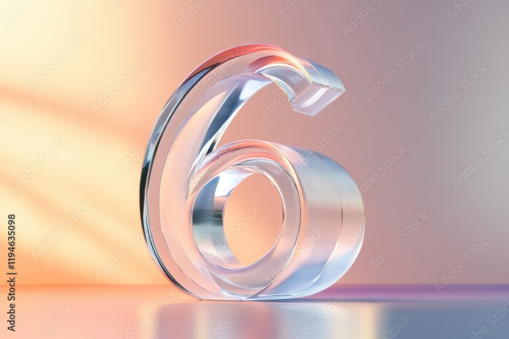 Poster a large curved number six is displayed on a background