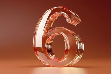 A large curved number six is displayed on a background