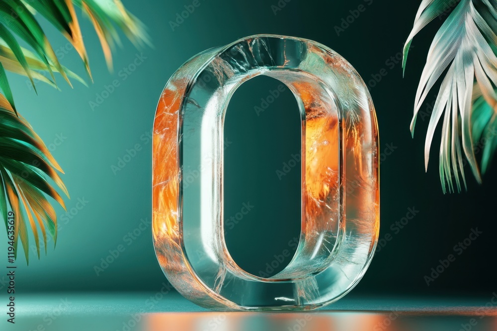 Poster a large, shiny, and reflective circle with the number 0 in the center