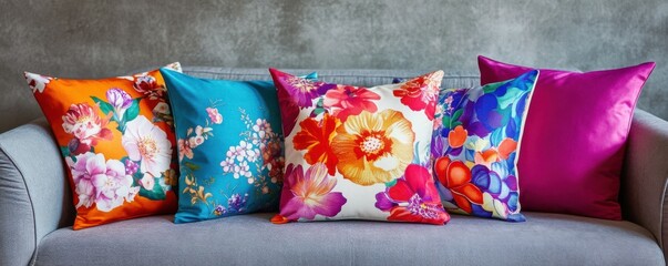 A set of colorful pillow mockups on a cozy couch, ready for textile design, 4k photo.