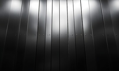 Dark metallic wall with vertical panels and lighting.
