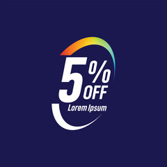 Bold Font Label With Text 5 Percent Off white background, 5% OFF sticker label, Sale off discount promotion set made of numbers, Save offer, 5 off, Sale tag discount.