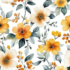 Beautiful Watercolor Flower Texture with Vibrant Floral Elements and Green Leaves on a White Background for Creative Projects