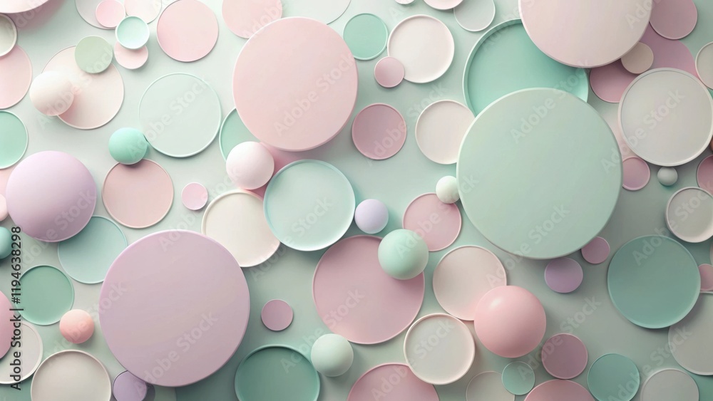 Aufkleber pastel spheres and discs abstract background a soft and dreamy composition of circular shapes and sp