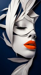 Stylized paper portraits of women with orange lips, featuring delicate textures and abstract shapes, ideal for creative projects, editorial designs, or modern art concepts