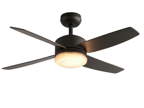 ceiling fan with light product isolated on transparent background.