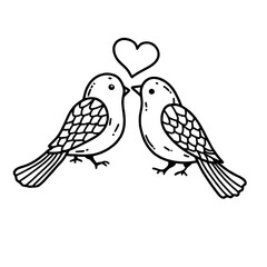 Love Birds Valentines day Hand drawn doodle line art illustration love elements greeting card decoration 