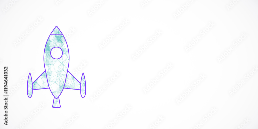 Aufkleber Abstract rocket illustration with digital network pattern on light background. 3D Rendering