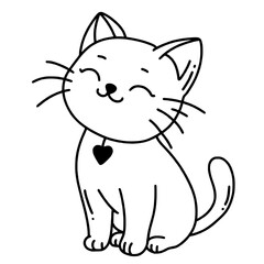 a cat with a heart necklace Valentines day Hand drawn doodle line art illustration love elements greeting card decoration 