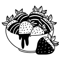 Strawberries covered with chocolate Valentines day Hand drawn doodle line art illustration love elements greeting card decoration 