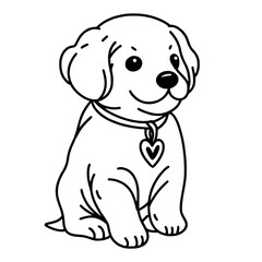 a cute dog with heart collar Valentines day Hand drawn doodle line art illustration love elements greeting card decoration 