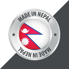 Obraz premium Made in Nepal badge logo flag sticker 3d vector illustration isolated on white