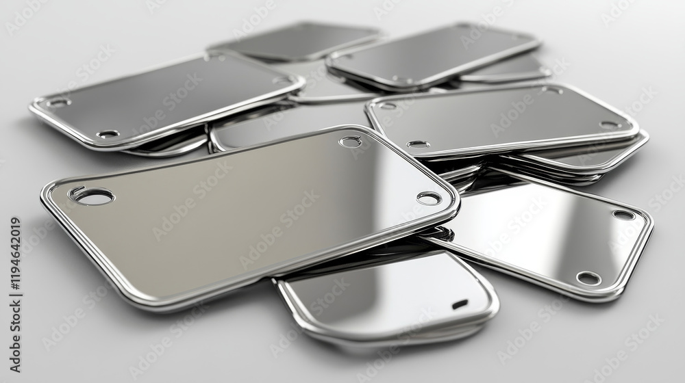 Poster steel metal tag plate of rectangular, square and round shape with rivets. realistic vector set of bl